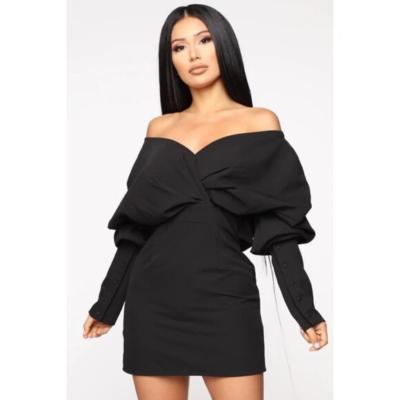 Fashion Nova Dresses & Skirts - NEW! Fashion Nova Got It In The Bag Puff Sleeve Mini Dress Black Size XS